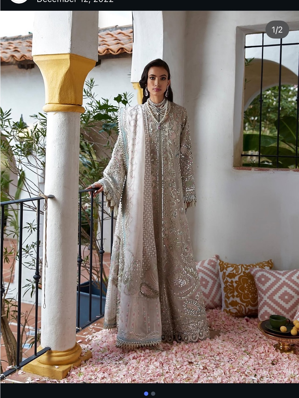 Suffuse Embellished Cream Evening Dress with Dupatta